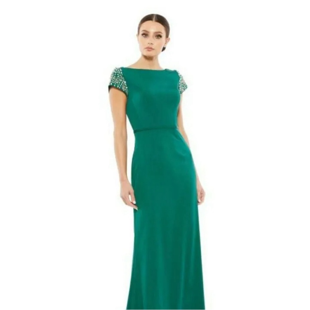 MAC DUGGAL, STYLE 55718 ,BEADED CAP SLEEVE BATEAU COLUMN DRESS Sz 2